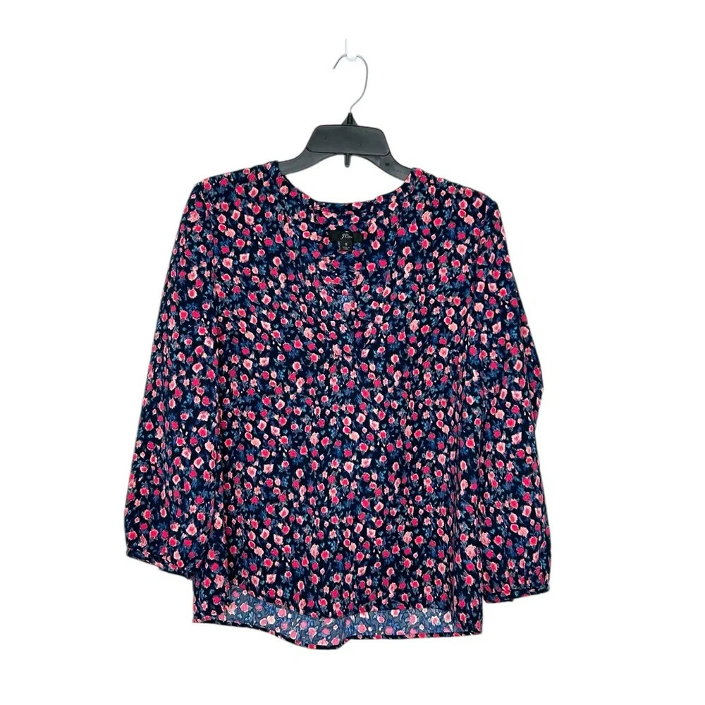 J.Crew Floral V-Neck Blouse Sz S Style# AF386 365 Crepe Office Dressy Feminine